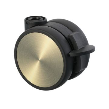 Furniture Caster 'Flat' Ø 65 Black / Brass with Brake